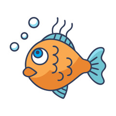 Cartoon orange fish with bubbles on black background
