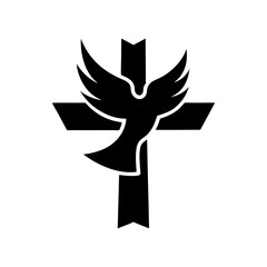 christian cross icon beautiful dove vector silhouette