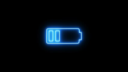 Glowing neon battery icon with charging symbol. battery fast charging illustration.