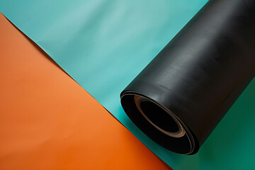 a roll of black and orange paper on a blue and orange surface