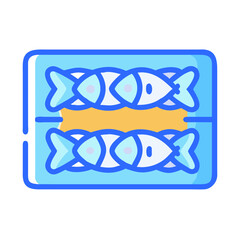 Stylized flat illustration of two rows of fish