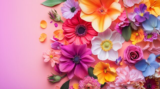 Colorful paper flowers in pastel background for handmade decor spring celebration or romantic composition