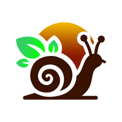 Snail Logo with Sun and Leaves