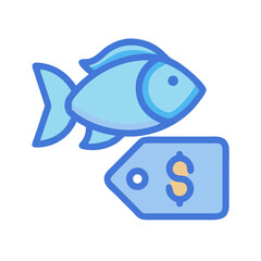 Obraz premium Stylized blue fish icon with price tag symbol