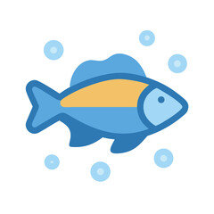 Stylized blue fish with bubbles on a black background