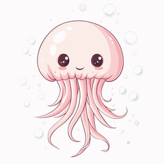 Cute cartoon jellyfish with a smile