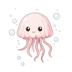 Cute cartoon jellyfish with a smile