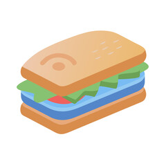 Isometric sandwich with lettuce and blue filling illustration