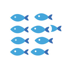 Abstract Blue Fish Swimming in School Formation