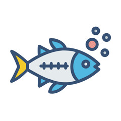 Cartoon Fish Icon with Bubbles on Black Background