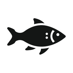 Flat design black fish icon on dark background