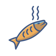 Stylized image of cooked fish on black background