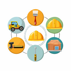 Construction Tools and Equipment Icons on White Background