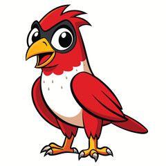Animated red bird smiles broadly and stands upright with bold outlines on white