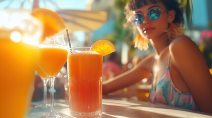 friends enjoying fresh juice and smoothies at an outdoor cafe