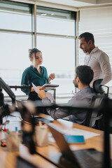 Business people engaging in a productive discussion in a modern office space. Business workers...