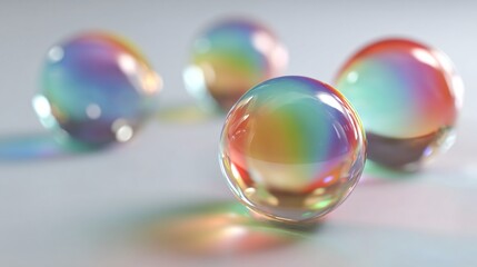 Floating rainbow-colored orbs over white background, simple layout with soft drop shadows