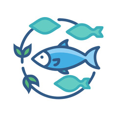 Fish and Leaf Illustration, Circular Fresh Water Concept