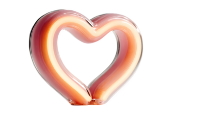 A glowing neon heart icon in soft coral tones, symbolizing love and connection, set against white --ar 16:9 --v 7.0 --s 750