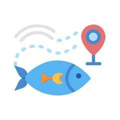 Fish tracking concept with location pin icon