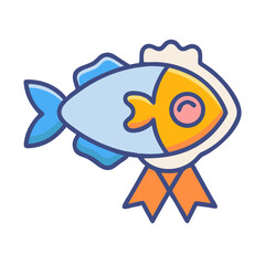 Modern flat illustration of colorful fish award badge