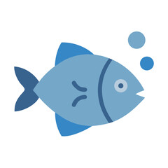 Blue fish icon swimming with bubbles illustration