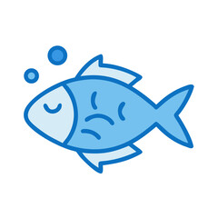 Cute blue fish swimming in water bubbles