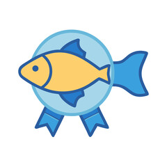 Award ribbon with fish on a black background