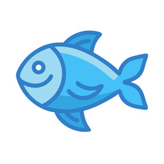 Cute blue fish cartoon icon on black background