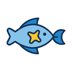 Stylized Blue Fish Cartoon Illustration with Yellow Star