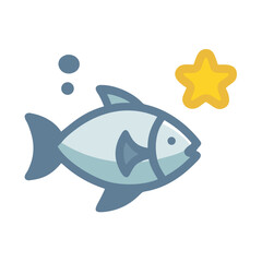 Stylized blue fish with yellow star and bubbles