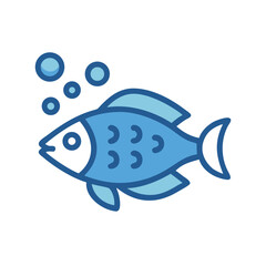 Stylized blue fish with bubbles isolated on black