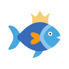 Cartoon fish with crown in flat vector style