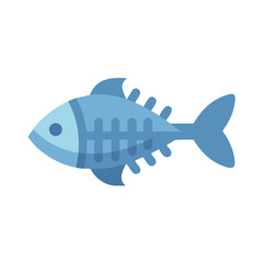 Stylized blue fish skeleton icon on black backdrop