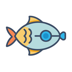 Cartoon Fish Illustration with Geometric Details on Black