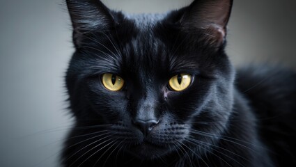 Serious Black Cat with Yellow Eyes in Focus