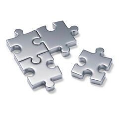Fototapeta premium Teamwork and strategy concept with metallic puzzle pieces, isolated with transparent background and shadow