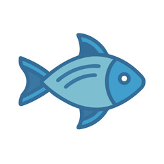Stylized flat vector illustration of a single blue fish