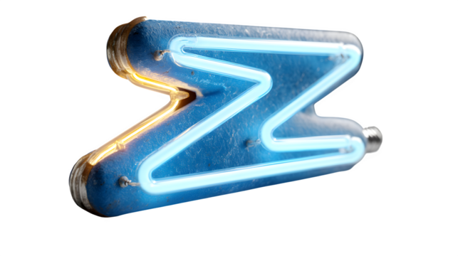 A glowing neon lightning bolt in electric blue, symbolizing energy and power, set against white --ar 16:9 --v 7.0 --s 750