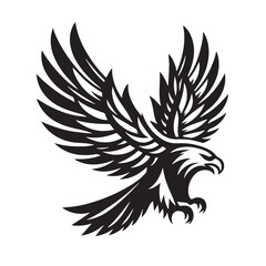 Black Color Eagle Silhouette Vector Illustration, Solid White Background. minimal vector design