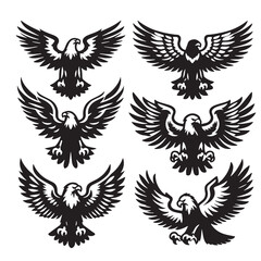 Black Color Eagle Silhouette Vector Illustration, Solid White Background. minimal vector design