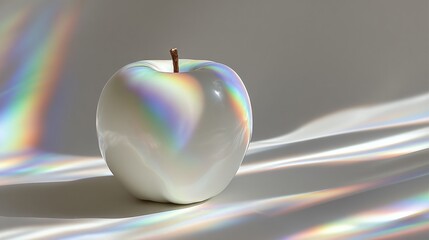 Obraz premium Soft rainbow lighting over matte surface with only one object: white ceramic apple, minimal elegance