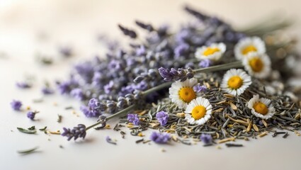 Background featuring Lavender and Chamomile loose tea herbs