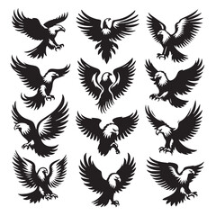 Black Color Eagle Silhouette Vector Illustration, Solid White Background. minimal vector design