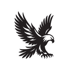 Black Color Eagle Silhouette Vector Illustration, Solid White Background. minimal vector design