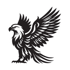 Black Color Eagle Silhouette Vector Illustration, Solid White Background. minimal vector design