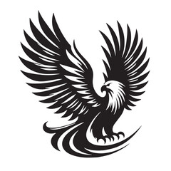 Black Color Eagle Silhouette Vector Illustration, Solid White Background. minimal vector design