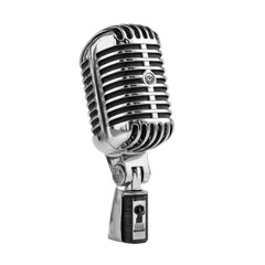 Fototapeta premium Classic vintage style microphone with a retro design and chrome finish, suitable for performances, music recording, broadcasting, and stage events