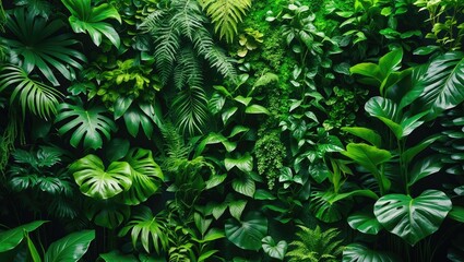 Fototapeta premium Detailed view of a green artificial plant wall panel backdrop