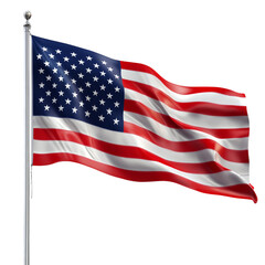 Obraz premium United States flag waving gently in a breeze. The background should be transparent. The flag should be realistically depicted with subtle fabric texture and natural lighting.